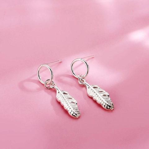 Federanhänger Creolen Mit 925 Sterling Silber Ohrstecker Kupfer Hohl Blatt Baumeln Schmuck Für Frauen