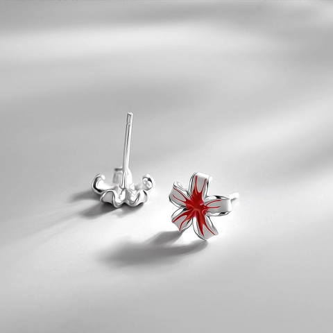 Pendientes De Flores Con Esmalte Rojo Y Poste De Plata De Ley 925 Estilo Pastoral Para Mujeres Joyería Elegante