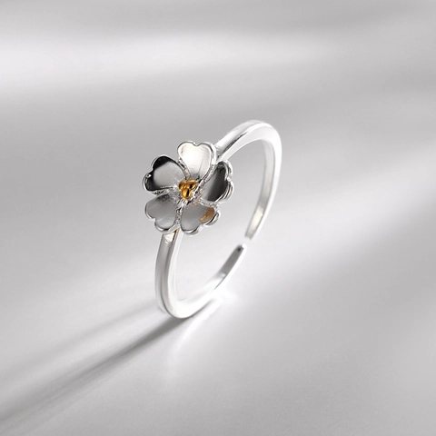 Anello Fiore Argento Sterling S925 Bicolore Stame Dorato Apertura Regolabile Gioielli Floreali Minimalisti Per Donne
