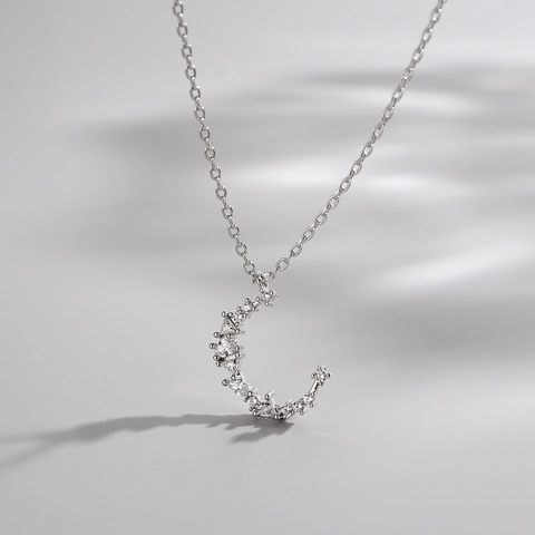 Moon Crescent Pendant Necklace Copper With White Cubic Zirconia Minimalist Light Luxury Jewelry For Women Girls
