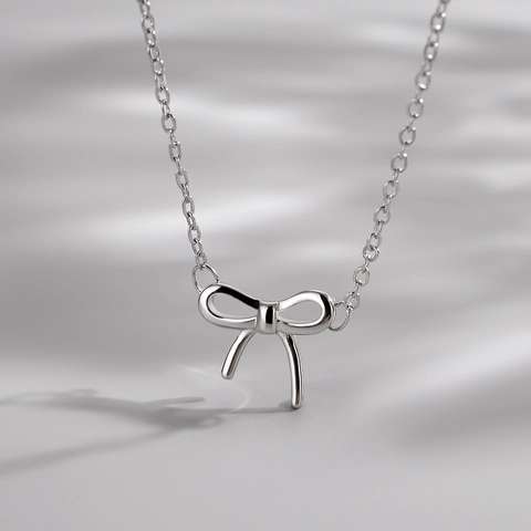 Bowknot Pendant Necklace Copper Silver Plated Simple Sweet Ribbon Style Jewelry For Women Daily Wear Elegant Gift