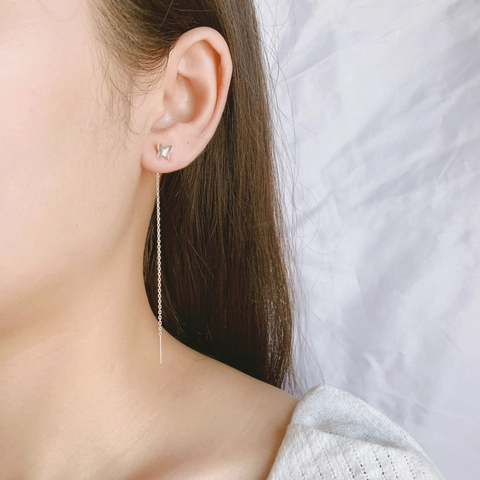 Butterfly Threader Earrings Long Tassel Linear Dangle Brass White Steel Plated Elegant Jewelry For Women