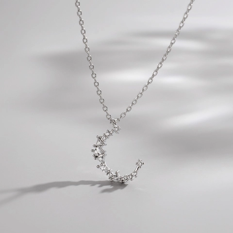Moon Crescent Pendant Necklace Copper With White Cubic Zirconia Minimalist Light Luxury Jewelry For Women Girls