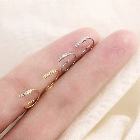 Kupfer Hoop Ohrringe Geometrisch Einreihig Zirkonia Mikro Pave Minimalistisch Koreanischer Stil Schmuck Für Damen