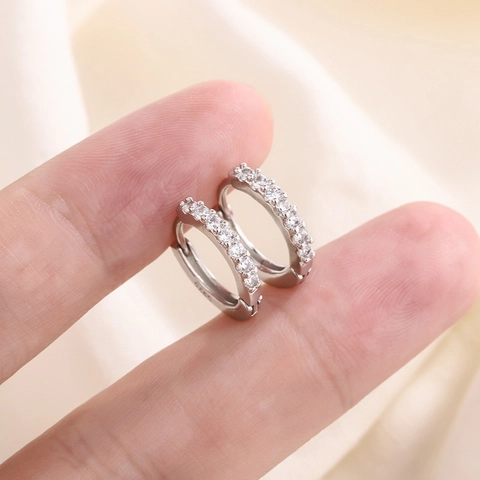 Orecchini Huggie Hoop In Micro Pavé Zircone Scintillante Geometrico Tondo Minimalista Gioielli Moda
