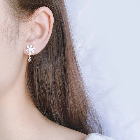 Pendientes De Botón De Copo De Nieve Cepillado Cobre Plateado Gota De Cuenta Estilo Coreano Joyería Dulce Minimalista Para Mujeres