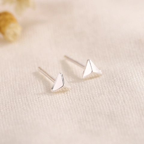 Geometric Triangle Stud Earrings Minimalist Tiny Pyramid Copper Jewelry For Women With Copper Earring Post
