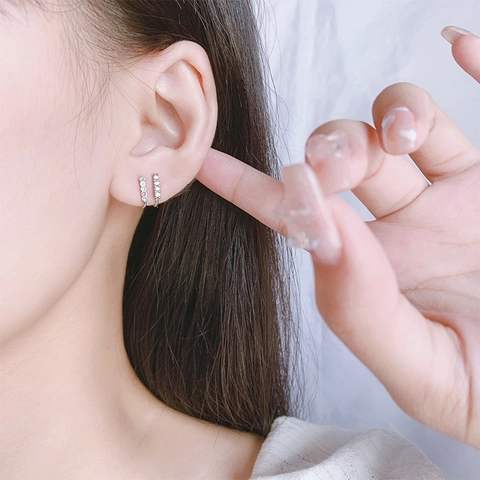 Dubbellaagse Koperen Ear Cuff Zirkoon Geen Piercing Clip On Oorbellen Vierkante Cubic Zirconia Koreaanse Stijl Dames