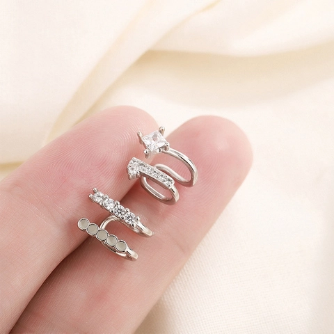 Dubbellaagse Koperen Ear Cuff Zirkoon Geen Piercing Clip On Oorbellen Vierkante Cubic Zirconia Koreaanse Stijl Dames