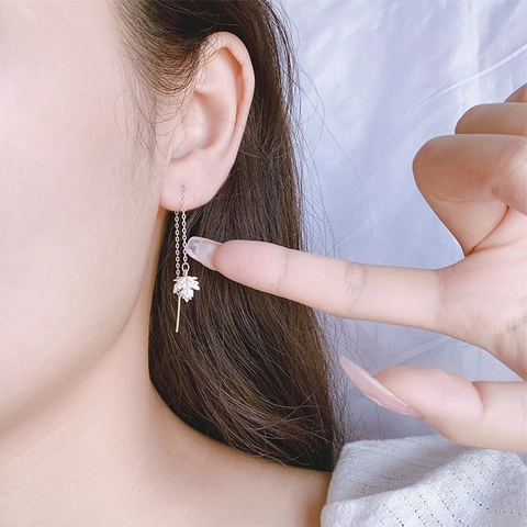 Orecchini A Monachella Nappa Foglia Catena Lunga Ciondolo Foglia Di Acero Rame Minimalista Elegante Per Donna