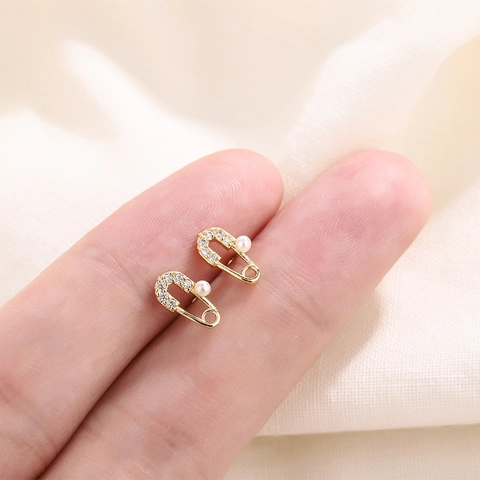 Pendientes De Botón Con Forma De Alfiler Con Poste De Plata 925 Perla Artificial Circón Cobre Bañado En Oro Joyas Para Mujer
