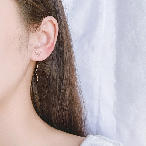 Antler Ear Threader Earrings Long Tassel Wave Chain Copper Minimalist Forest Style Exquisite Jewelry For Women