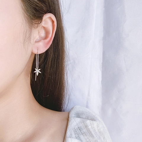 Pendientes De Hilo Largo Con Borla De Hoja De Arce Cobre Color Plata Joyería Delicada Para Mujer