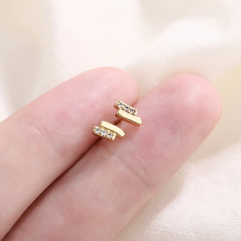 Orecchini A Lobo Geometrici Con Zirconi Rame Ottone Doppia Fila Gioielli Minimalisti Raffinati Per Donna