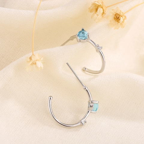 Exquisite Moonstone Hoop Earrings For Women Silver Color Copper C Shaped Minimalist Korean Style Jewelry