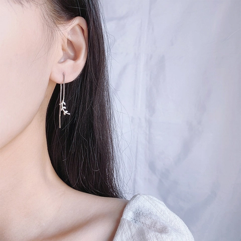 Asymmetric Olive Leaf Ear Threader Earrings Copper Long Chain Drop Branch Forest Style Elegant Jewelry For Women