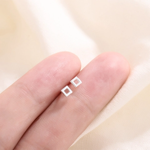 Minimalist Hollow Square Stud Earrings With 925 Sterling Silver Earring Post Tiny Geometric Chic Jewelry For Women