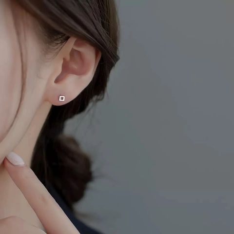 Minimalist Hollow Square Stud Earrings With 925 Sterling Silver Earring Post Tiny Geometric Chic Jewelry For Women