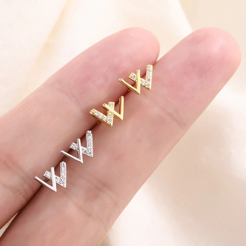 W Buchstaben Ohrstecker Mit 925 Sterling Silber Ohrstift Kupfer Zirkonia Pave Minimalistischer Schmuck Damen