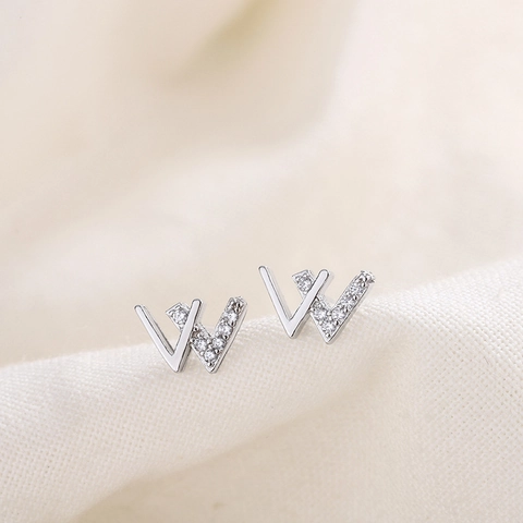 W Buchstaben Ohrstecker Mit 925 Sterling Silber Ohrstift Kupfer Zirkonia Pave Minimalistischer Schmuck Damen