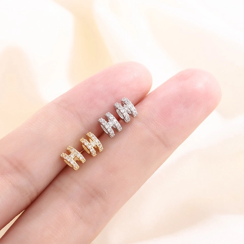 Pendientes De Botón Con Letra H De Cobre Con Micro Pavé De Circonita Joyería Elegante Minimalista Para Mujer