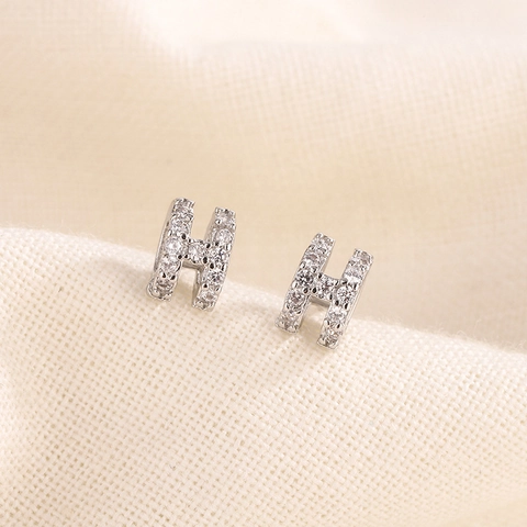 Pendientes De Botón Con Letra H De Cobre Con Micro Pavé De Circonita Joyería Elegante Minimalista Para Mujer