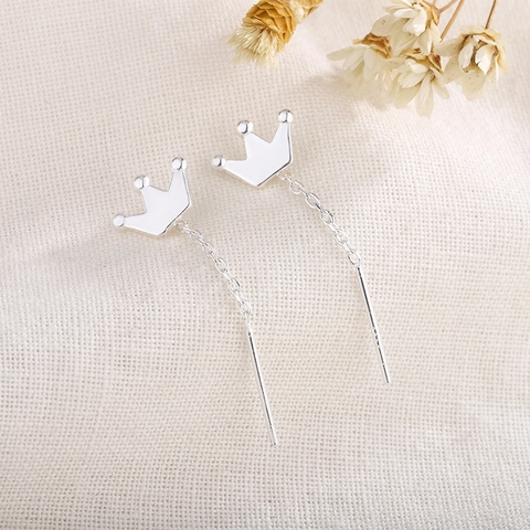 Pendientes De Hilo De Corona Elegantes Con Poste De Plata Esterlina 925 Borla De Cobre Colgante Para Mujeres Joyas Minimalistas