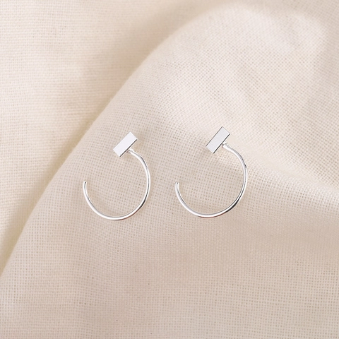 Minimalist C-Shaped Copper Ear Hooks Rectangular Geometric Half Hoop Earrings For Women Simple Daily Jewelry Gift