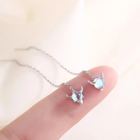 Maansteen Oordraad Oorbellen Koper Hoorn Duivel Kwastje Lange Ketting Drop Minimalistische Sieraden Voor Vrouwen