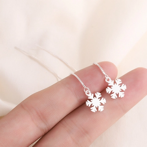 Schneeflocke Lange Quaste Ohrfaden Ohrringe Versilbertes Kupfer Geometrisch Ausgehöhlt Winter Festlicher Schmuck Für Frauen