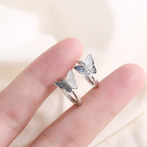 Butterfly Hoop Earrings Copper Electroplated Frosted Matte Texture Korean Style Sweet Simple Accessories For Women