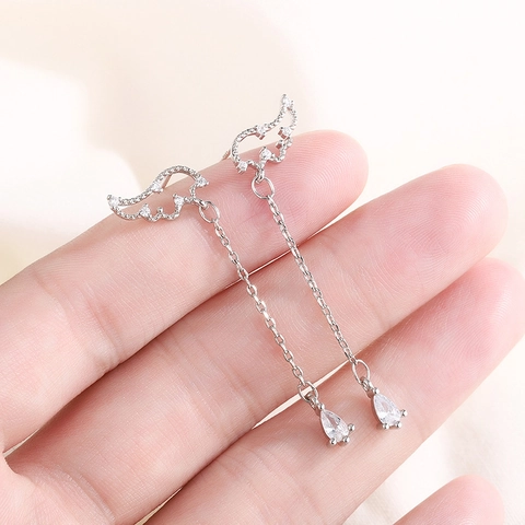 Pendientes Largos De Borla Con Alas De Angel Cobre Con Zircon Colgante Gota Mujeres Elegancia