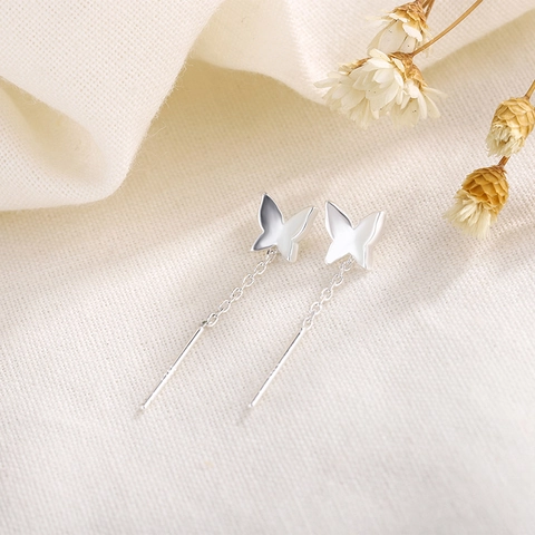 Pendientes De Hilo De Mariposa Cobre Pulido Geométrico Delicado Cadena Larga Joyería Para Mujeres