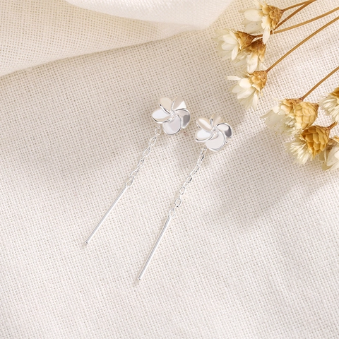 Elegant Petal Flower Ear Threaders Minimalist Copper Tassel Earrings Silver Color Long Chain Dangle For Women Stylish Simple