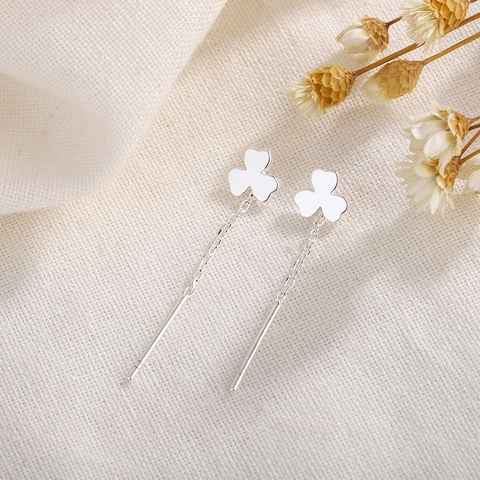 Pendientes De Cadena De Trébol Con Poste De Plata De Ley 925 Joyería Minimalista De Cadena Larga Para Mujer