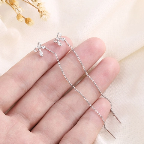 Elegant Bowknot Long Tassel Ear Thread Earrings Copper Cubic Zirconia Dangle Drop For Women Fashion Jewelry
