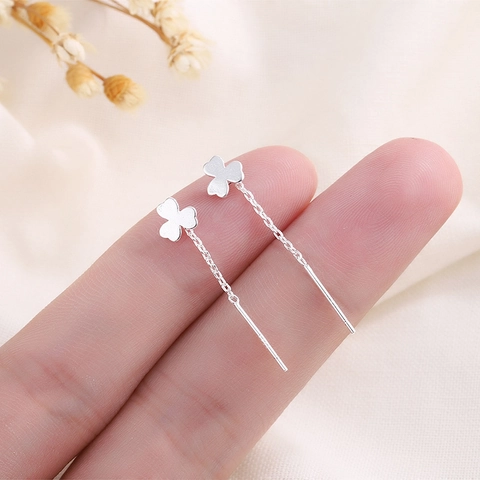 Pendientes De Cadena De Trébol Con Poste De Plata De Ley 925 Joyería Minimalista De Cadena Larga Para Mujer
