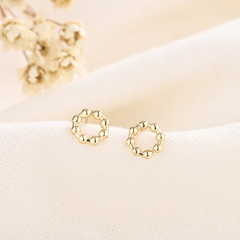 Tiny Round Bead Hoop Stud Earrings Gold Plated Copper Minimalist Geometric Small Jewelry For Women