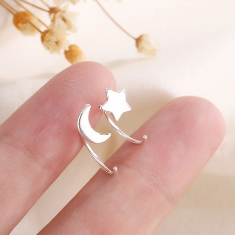 Minimalist Star And Moon Asymmetric Stud Earrings Polished Copper Jewelry For Women Tiny Delicate Creative Accessory