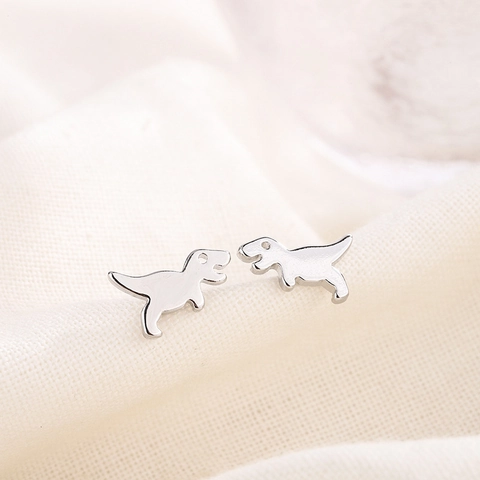 Tiny Cartoon Dinosaur Stud Earrings Cute Animal Tyrannosaurus Rex Shape Copper Jewelry For Women Girls
