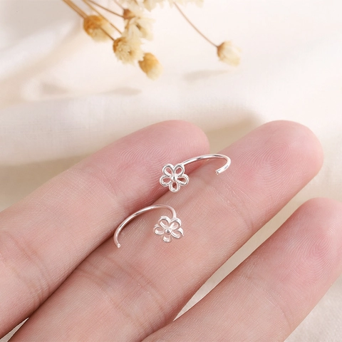 Hollow Flower C Shape Hoop Earrings Copper Silver Plated Minimalist Geometric Line Jewelry For Women