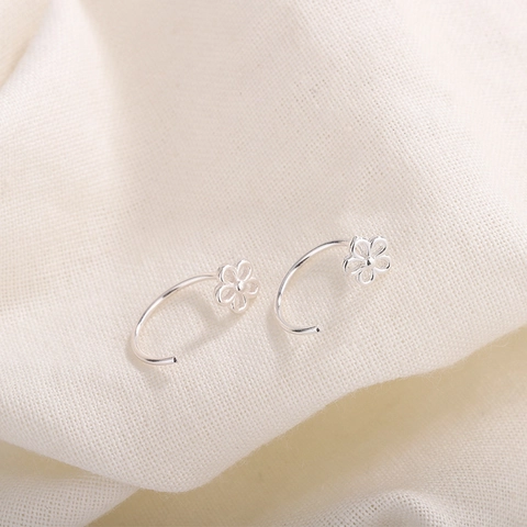Hollow Flower C Shape Hoop Earrings Copper Silver Plated Minimalist Geometric Line Jewelry For Women