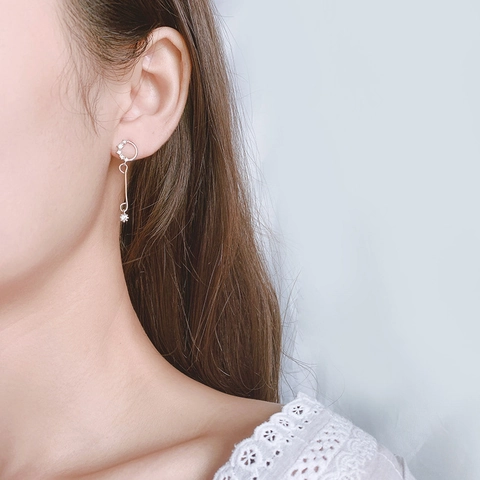 Asymmetric Drop Earrings Copper Zircon Inlaid With 925 Sterling Silver Earring Post Geometric Minimalist For Women