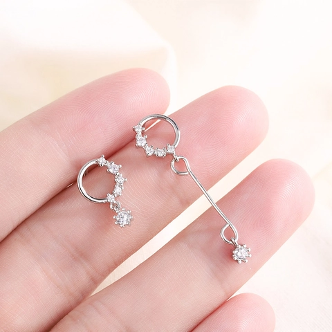 Asymmetric Drop Earrings Copper Zircon Inlaid With 925 Sterling Silver Earring Post Geometric Minimalist For Women