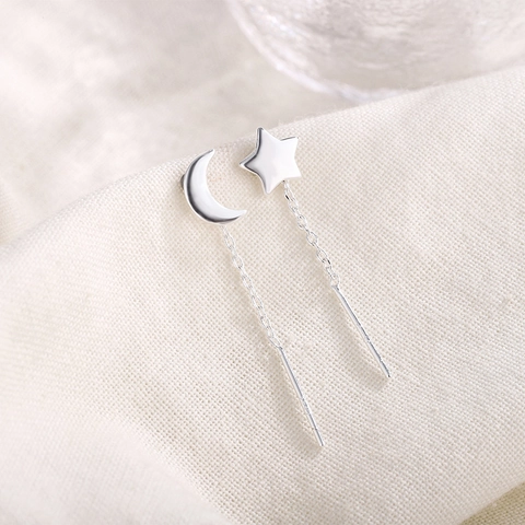 Asymmetric Star Moon Ear Threaders With 925 Sterling Silver Earring Post Simple Dangle Earrings For Women