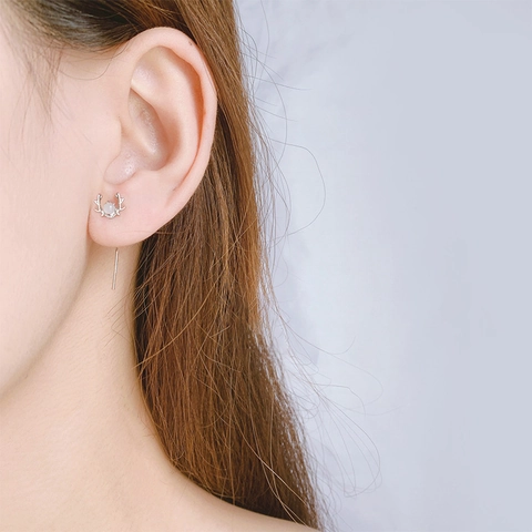 Antler Moonstone Drop Ear Threader Earrings With 925 Sterling Silver Earring Post Copper Deer Horn Tassel Jewelry For Women