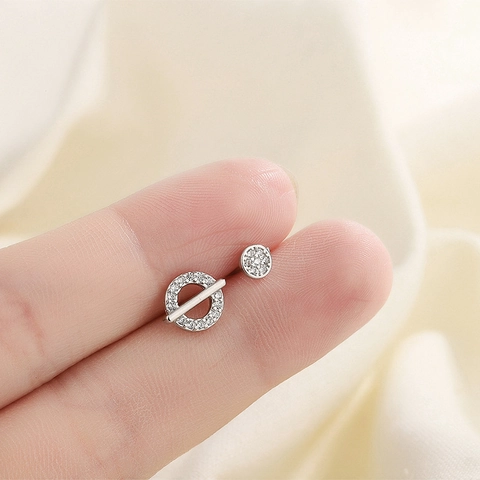 Asymmetric Round Stud Earrings Copper Pave Zircon Geometric Simple Minimalist Jewelry For Women