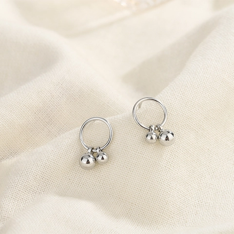 Geometrische Hoop Oorbellen Met 925 Sterling Zilveren Oorknopje Koper Dubbele Kraal Hanger Minimalistische Sieraden