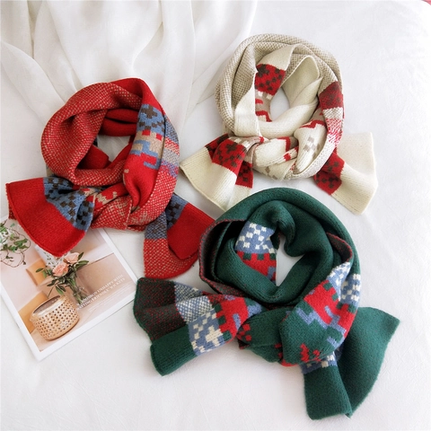 Weihnachts Rentier Mohair Strickschal Winter Warm Dick Geometrisch Pixel Muster Retro Halstuch Damen Mädchen