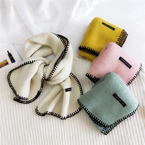 Sciarpa In Maglia Da Donna Morbida Calda Invernale Con Bordo Cucito A Mano A Contrasto Ed Etichetta Intessuta Chic